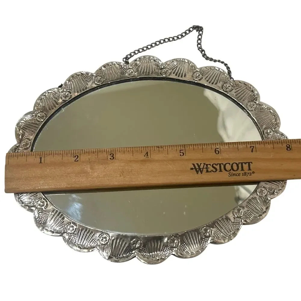 Bedo 900 Coin Silver Turkish Wedding Oval Hanging Mirror Embossed Art Deco